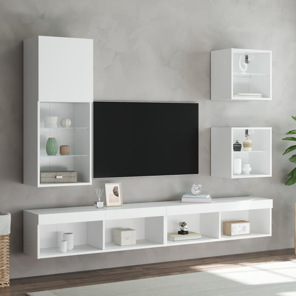 TV cabinet with LED lights, white, 40.5x30x102cm
