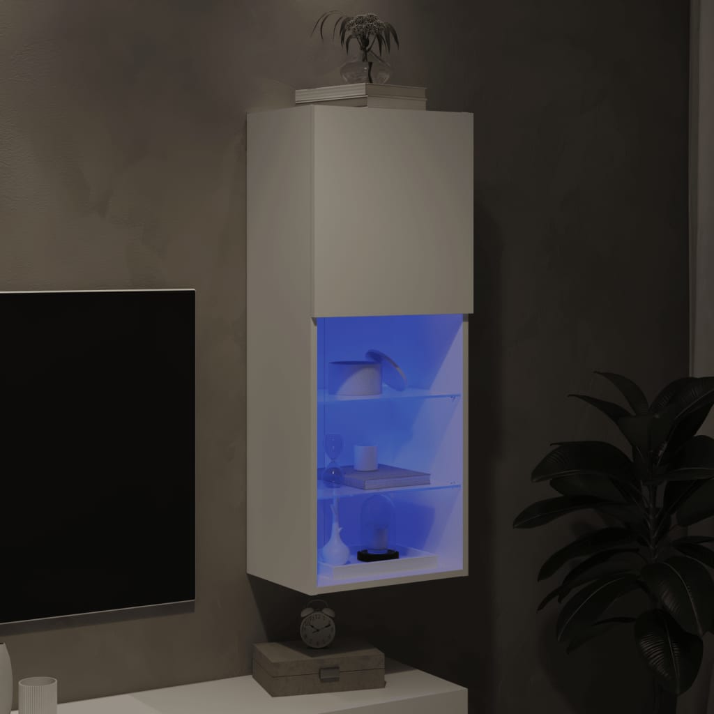 TV cabinet with LED lights, white, 40.5x30x102cm