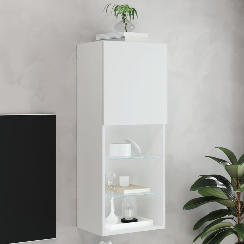 TV cabinet with LED lights, white, 40.5x30x102cm