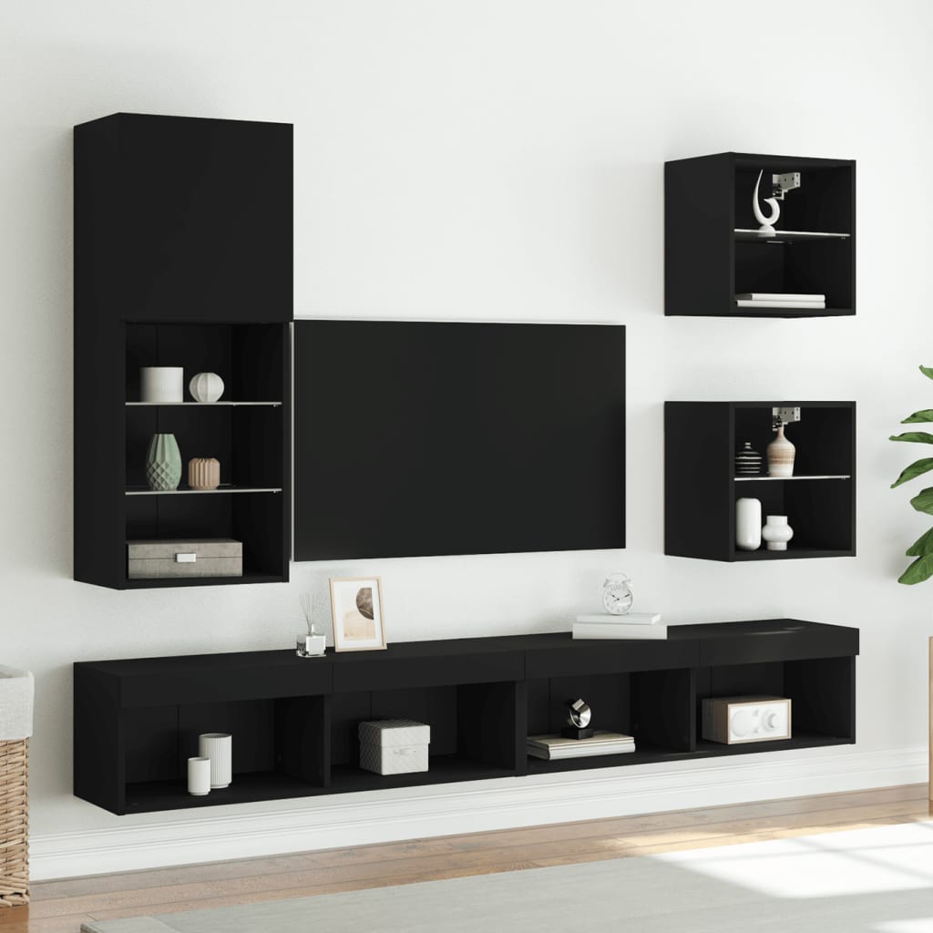 TV skapītis ar LED apgaismojumu, melns, 40,5x30x102 cm
