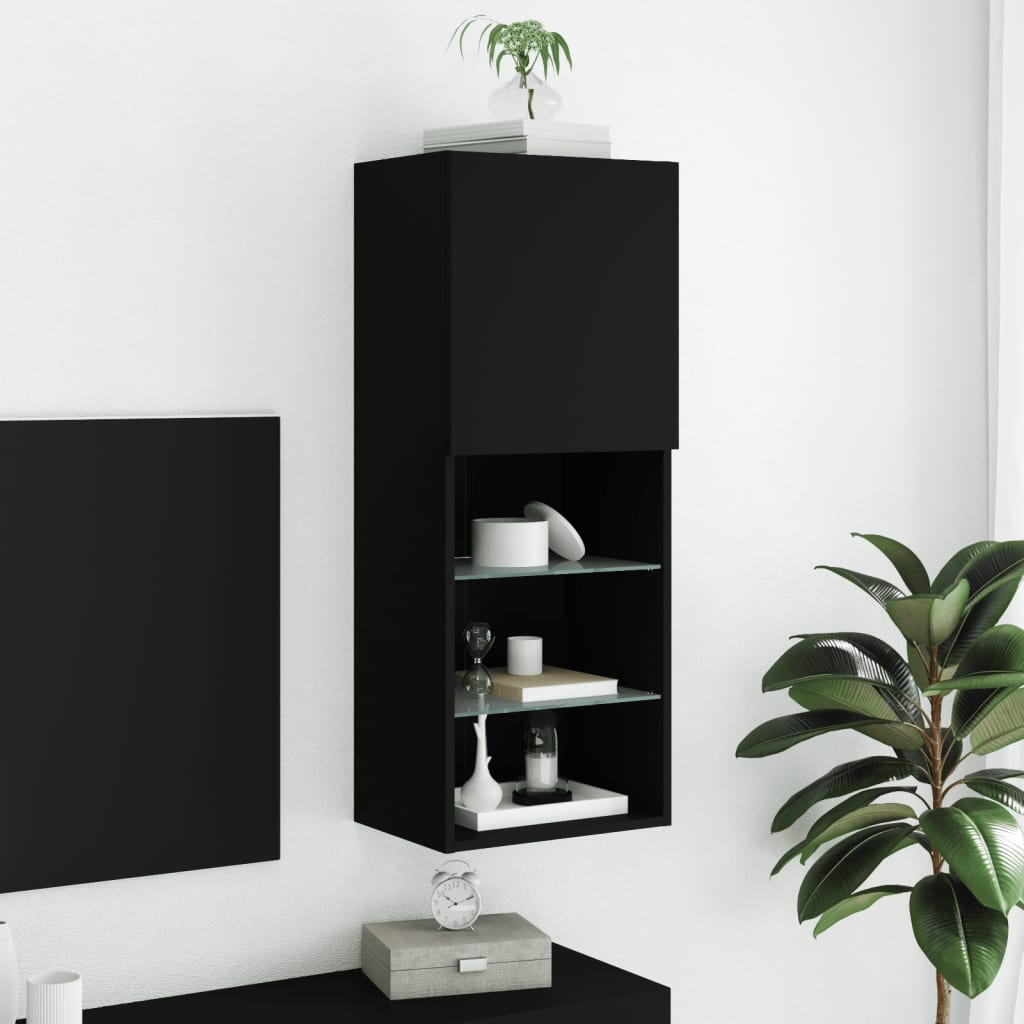 TV skapītis ar LED apgaismojumu, melns, 40,5x30x102 cm