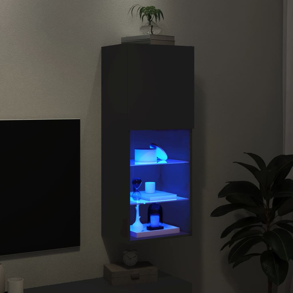 TV skapītis ar LED apgaismojumu, melns, 40,5x30x102 cm