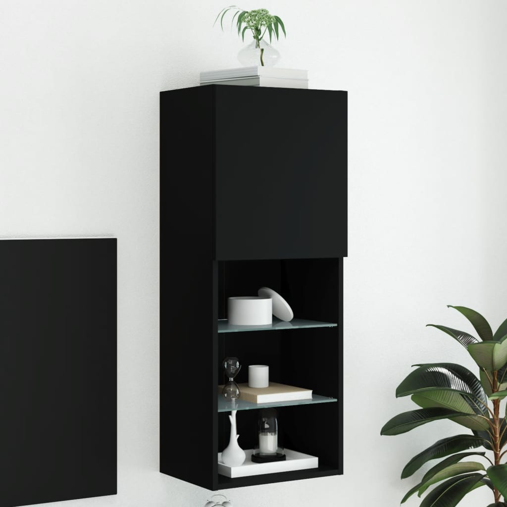 TV skapītis ar LED apgaismojumu, melns, 40,5x30x102 cm