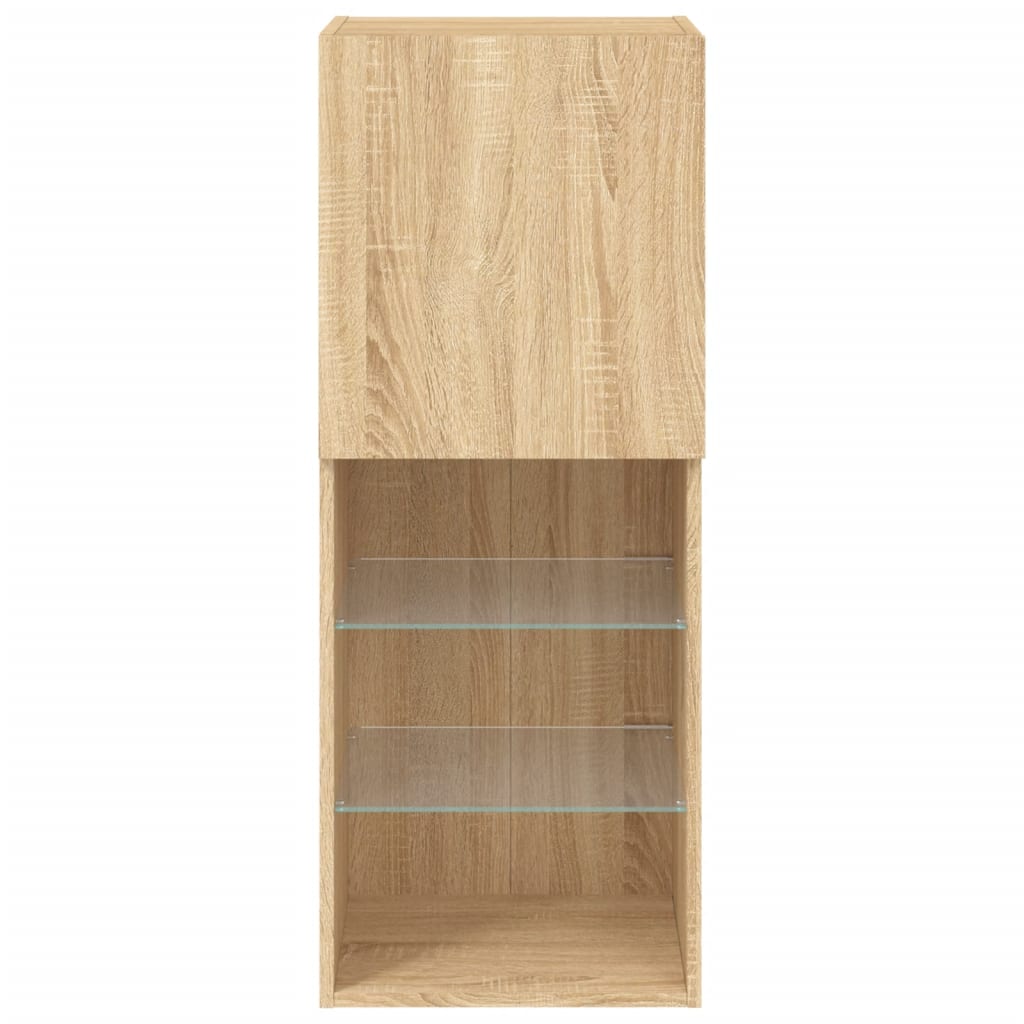 TV spintelė su LED lemputėmis, ąžuolo spalvos, 40,5x30x102cm