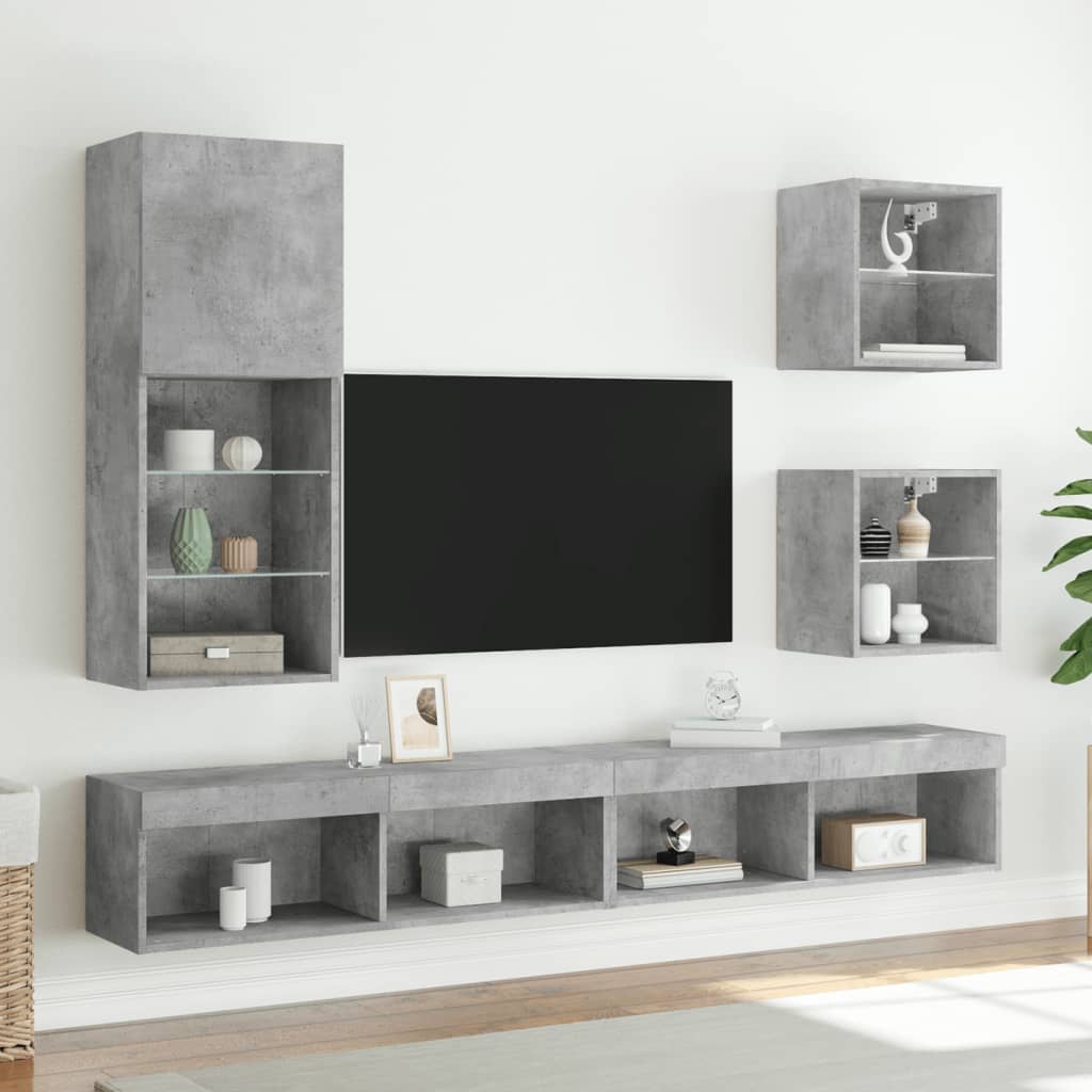 TV cabinet with LED lights, concrete grey, 40.5x30x102cm