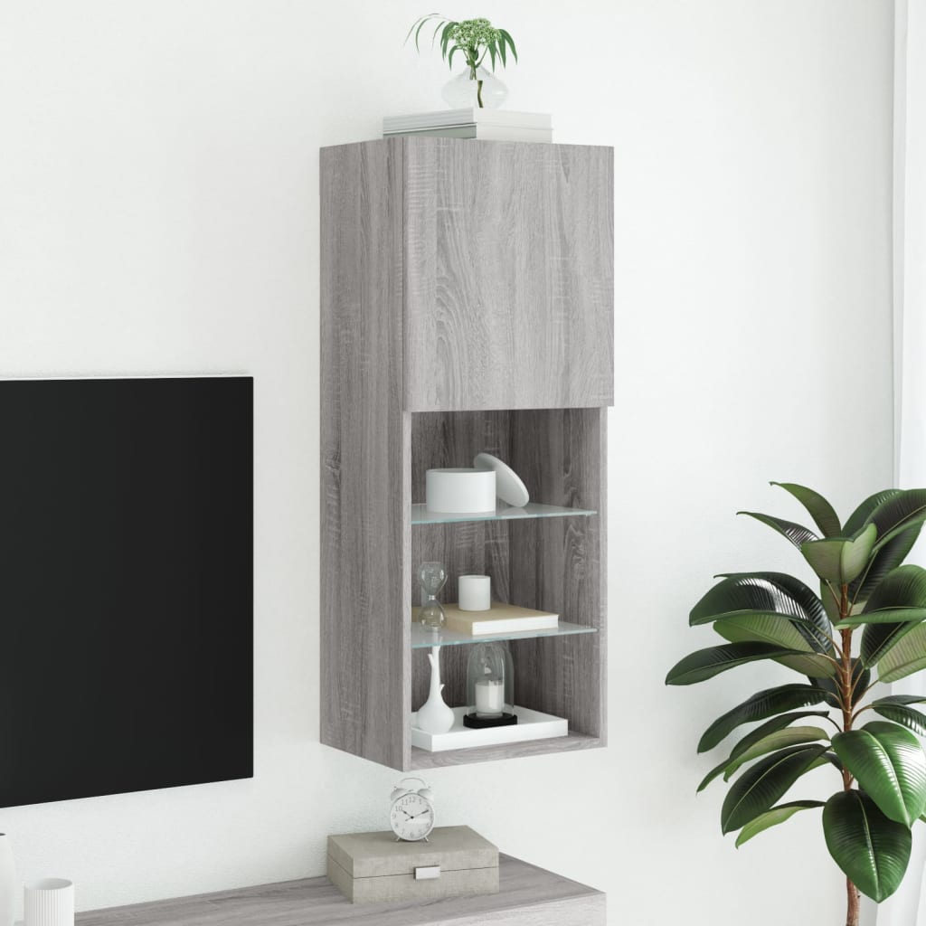 TV spintelė su LED lemputėmis, pilka ąžuolo, 40,5x30x102cm
