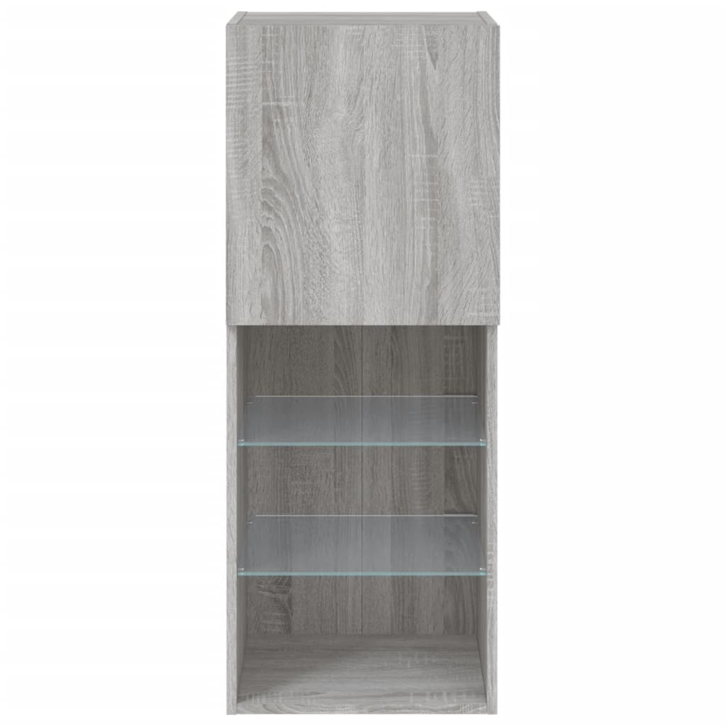 TV spintelė su LED lemputėmis, pilka ąžuolo, 40,5x30x102cm