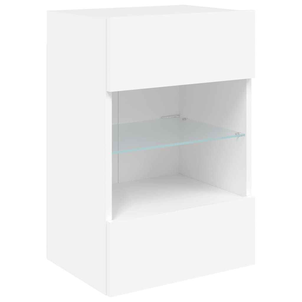 Sieninė TV spintelė su LED lemputėmis, balta, 40x30x60,5cm