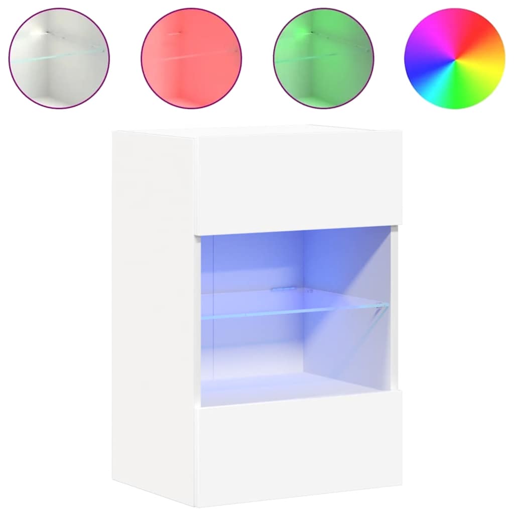 Sieninės spintelės su LED apšvietimu televizoriui, 2vnt., baltos, 40x30x60,5cm