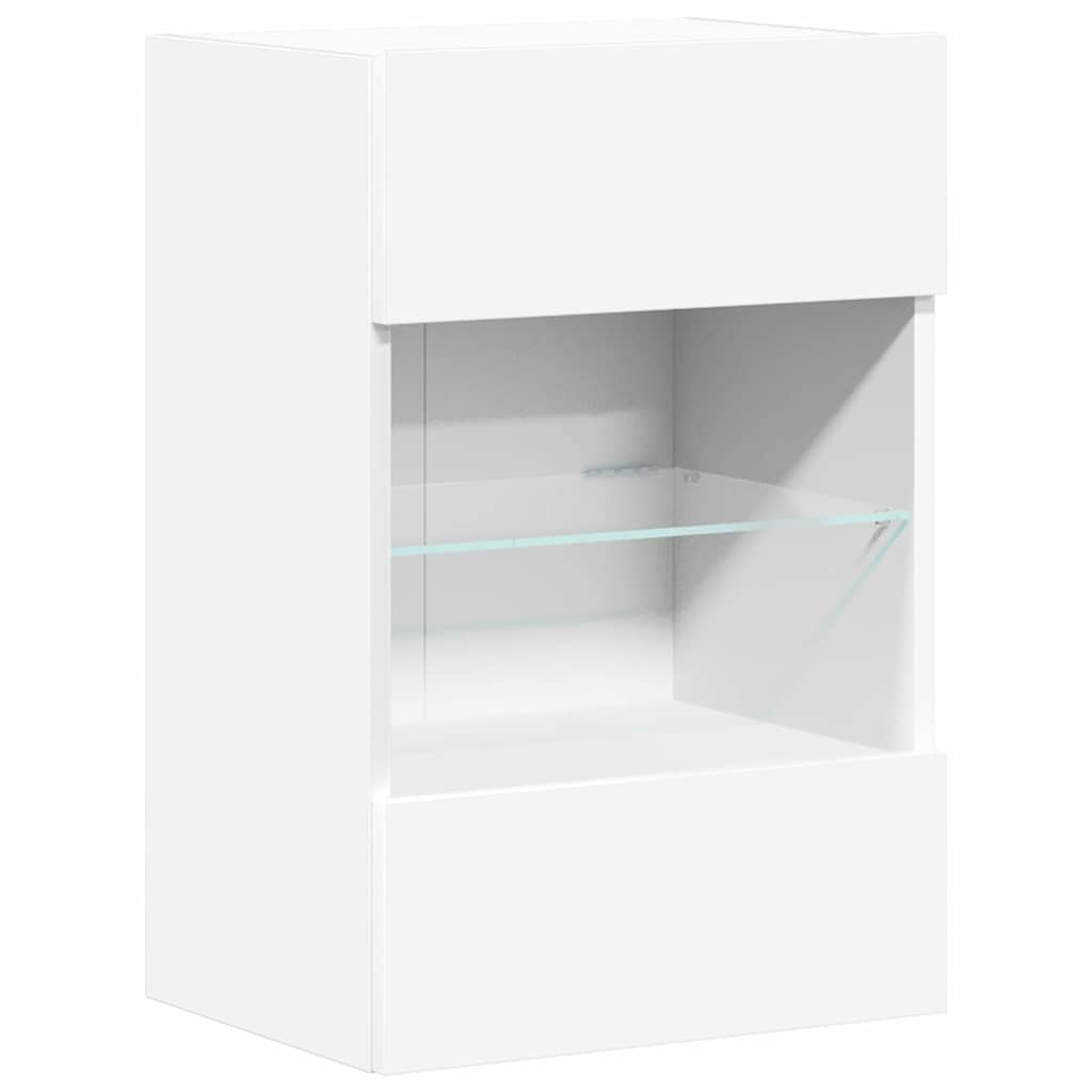 Sieninės spintelės su LED apšvietimu televizoriui, 2vnt., baltos, 40x30x60,5cm