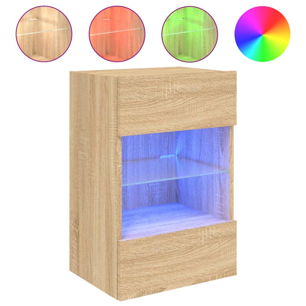 Sieninė TV spintelė su LED lemputėmis, ąžuolo, 40x30x60,5cm