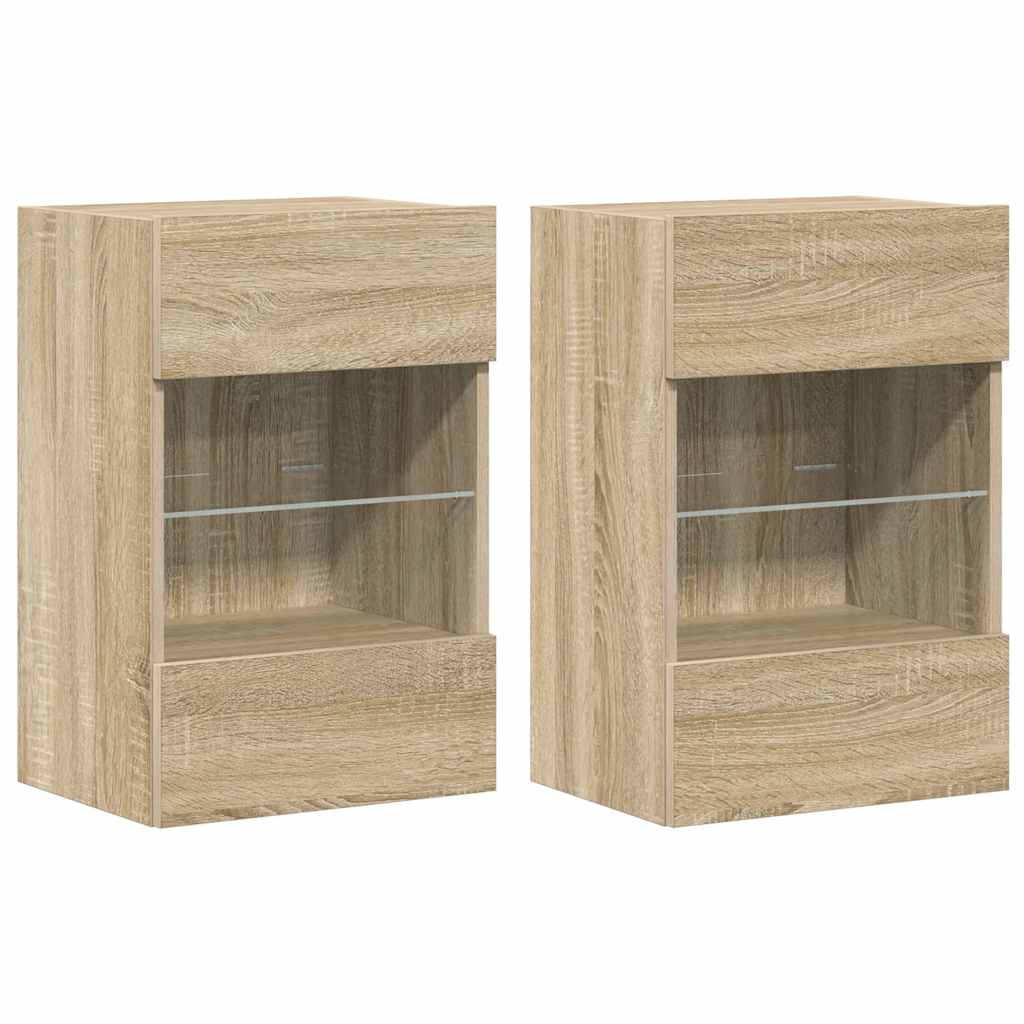 Sieninės spintelės su LED apšvietimu televizoriui, 2vnt., ąžuolo, 40x30x60,5cm