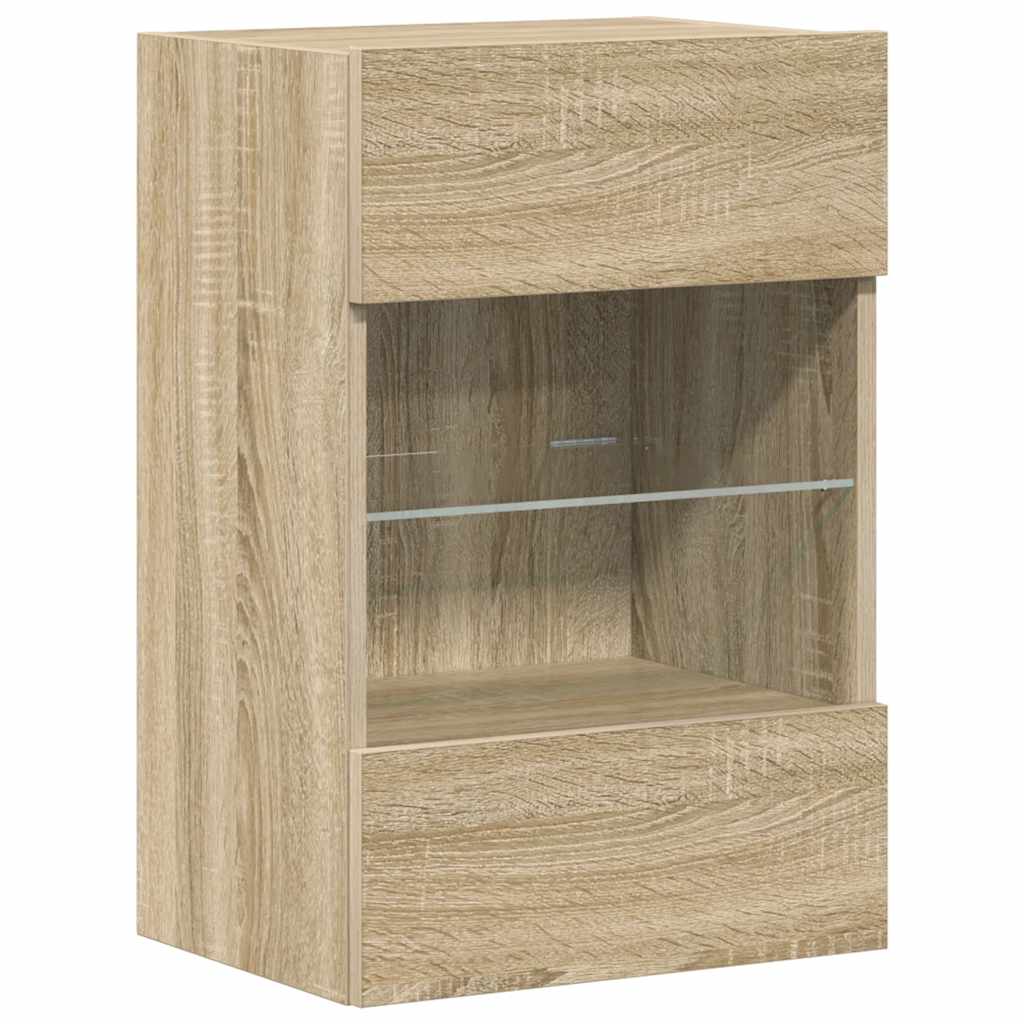 Sieninės spintelės su LED apšvietimu televizoriui, 2vnt., ąžuolo, 40x30x60,5cm