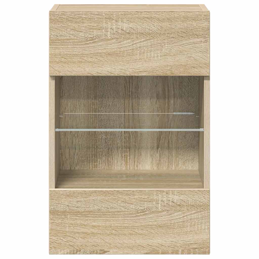 Sieninės spintelės su LED apšvietimu televizoriui, 2vnt., ąžuolo, 40x30x60,5cm
