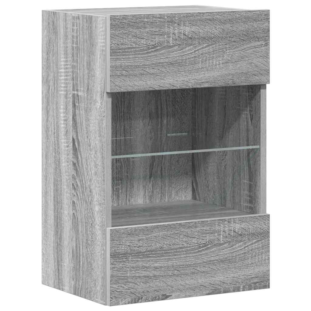 Sieninės spintelės su LED apšvietimu televizoriui, 2vnt., pilkos, 40x30x60,5cm