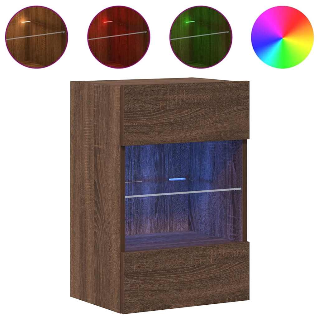 Sieninės spintelės su LED apšvietimu televizoriui, 2vnt., rudos, 40x30x60,5cm