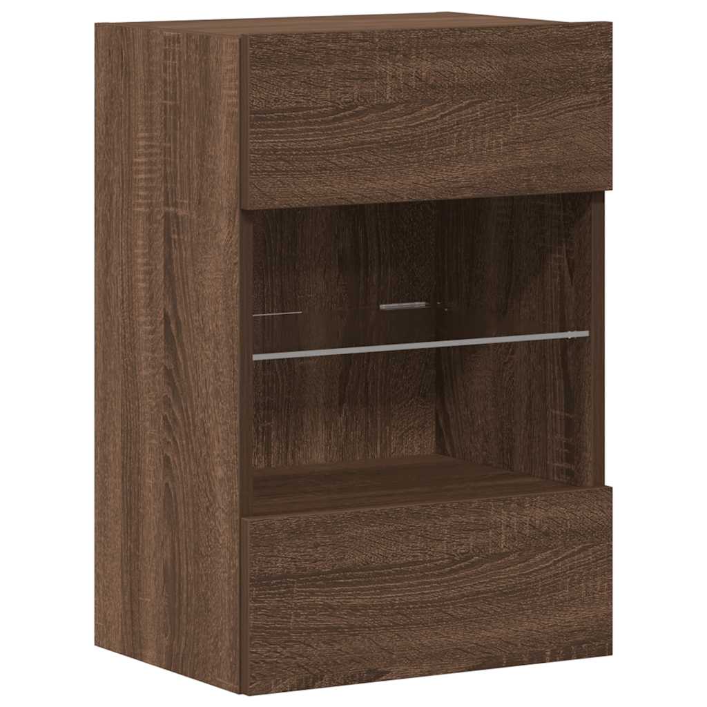 Sieninės spintelės su LED apšvietimu televizoriui, 2vnt., rudos, 40x30x60,5cm