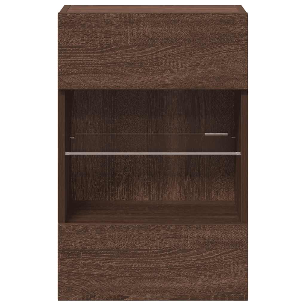 Sieninės spintelės su LED apšvietimu televizoriui, 2vnt., rudos, 40x30x60,5cm