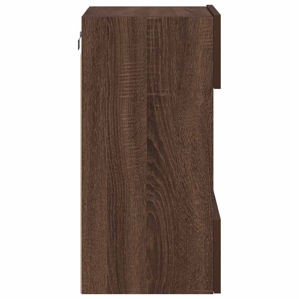 Sieninės spintelės su LED apšvietimu televizoriui, 2vnt., rudos, 40x30x60,5cm