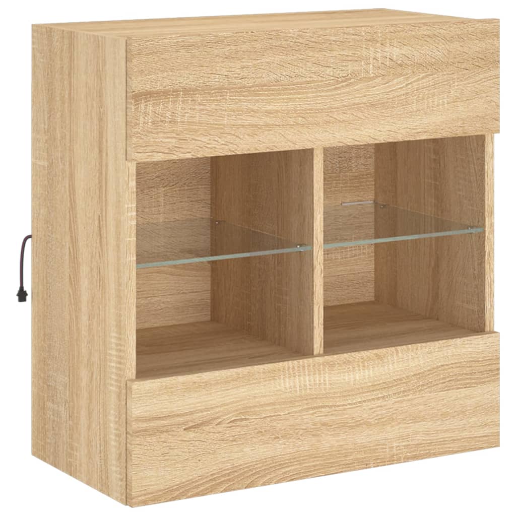 Sieninė TV spintelė su LED lemputėmis, ąžuolo, 58,5x30x60,5cm