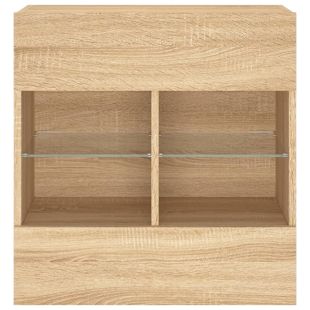 Sieninė TV spintelė su LED lemputėmis, ąžuolo, 58,5x30x60,5cm