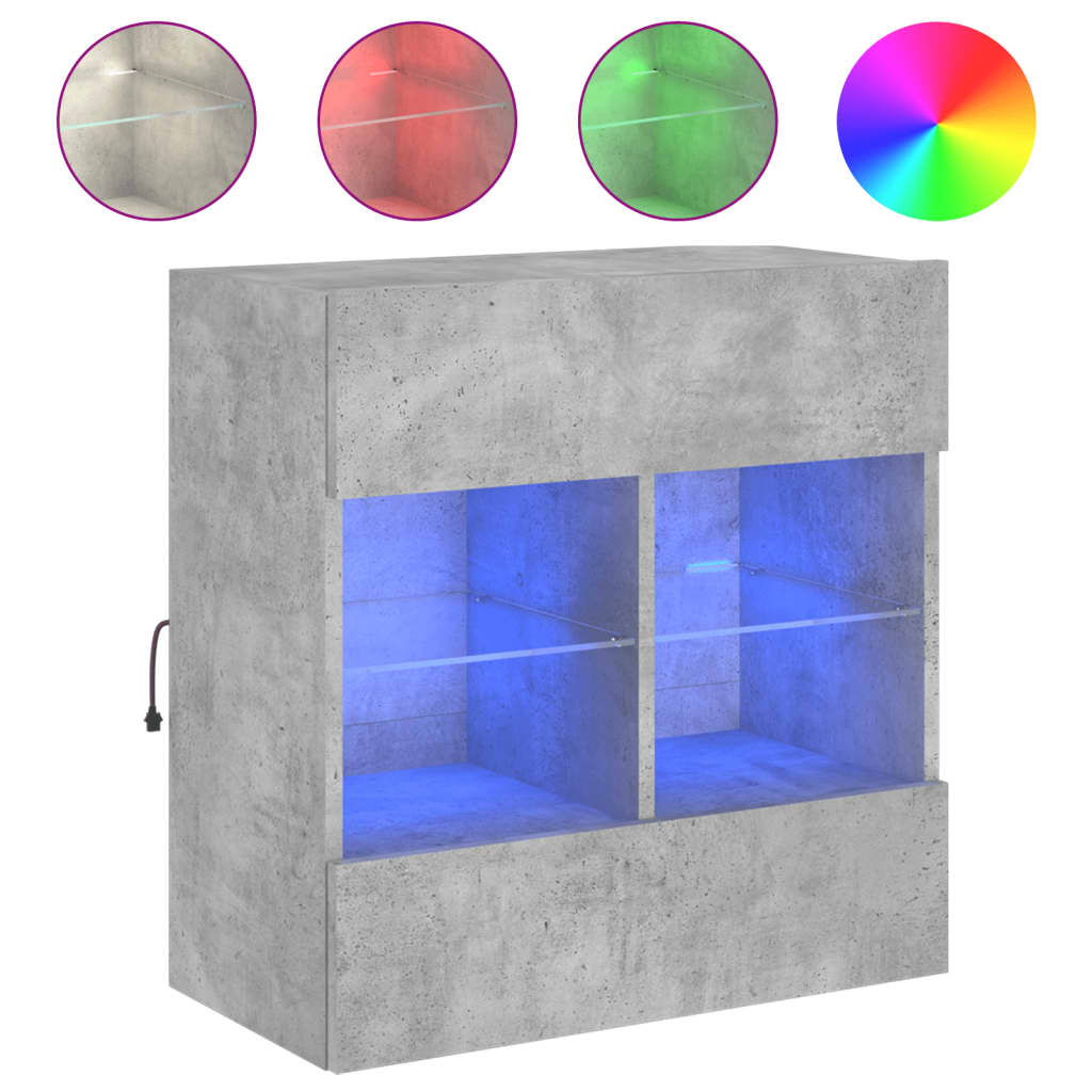 Sieninė TV spintelė su LED lemputėmis, betono, 58,5x30x60,5cm