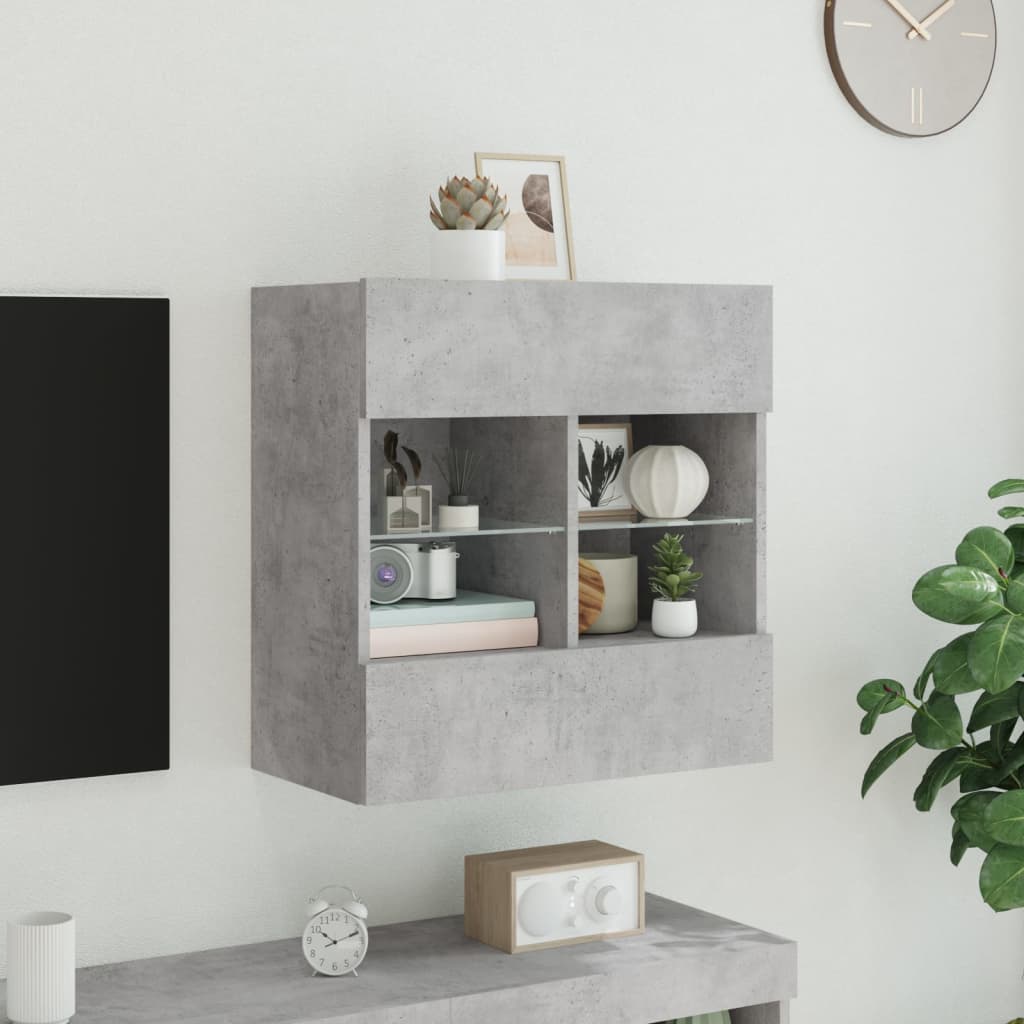 Sieninė TV spintelė su LED lemputėmis, betono, 58,5x30x60,5cm