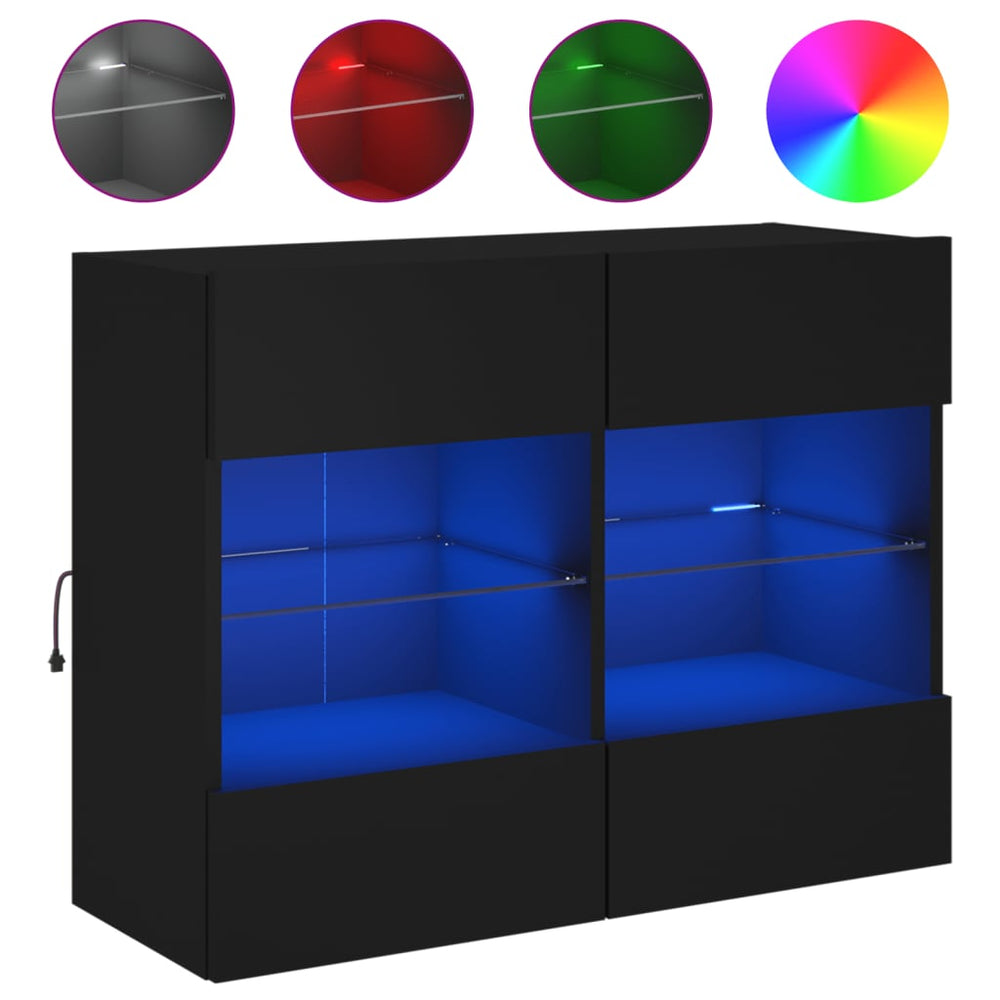 Sieninė TV spintelė su LED lemputėmis, juoda, 78,5x30x60,5cm