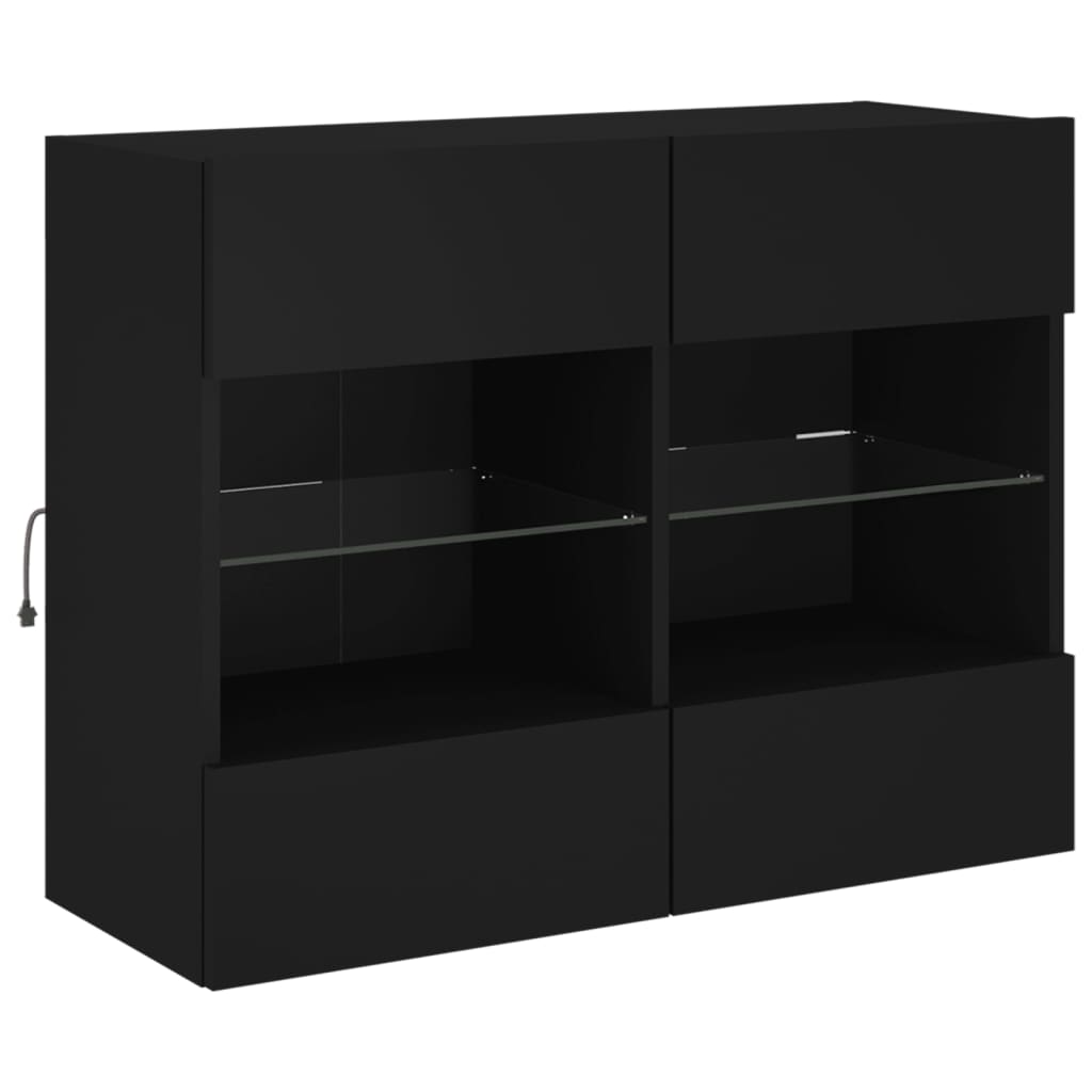 Sieninė TV spintelė su LED lemputėmis, juoda, 78,5x30x60,5cm