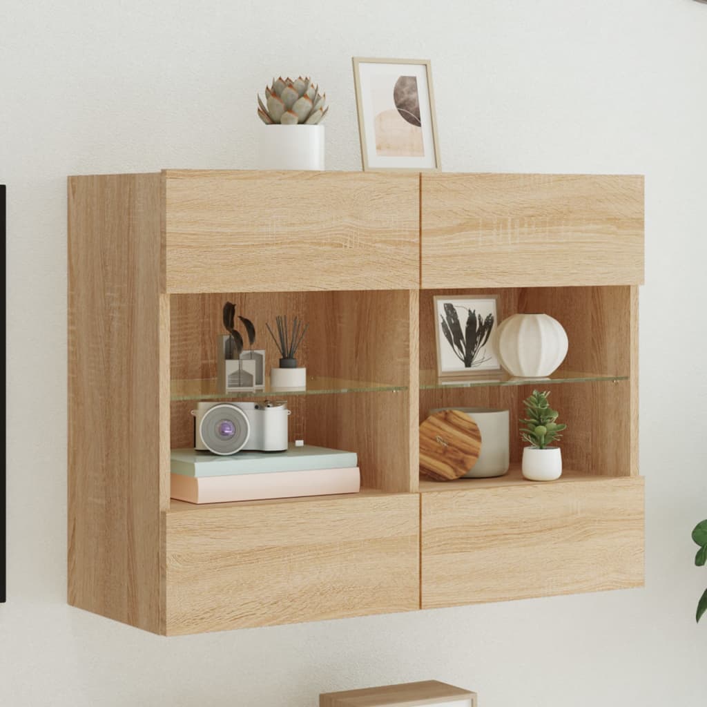 Sieninė TV spintelė su LED lemputėmis, ąžuolo, 78,5x30x60,5cm