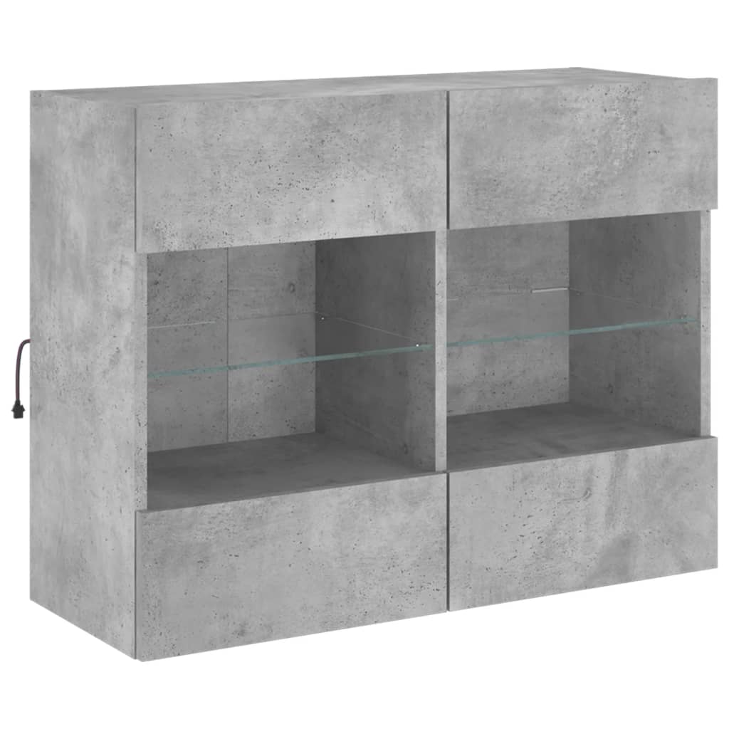 Sieninė TV spintelė su LED lemputėmis, betono, 78,5x30x60,5cm