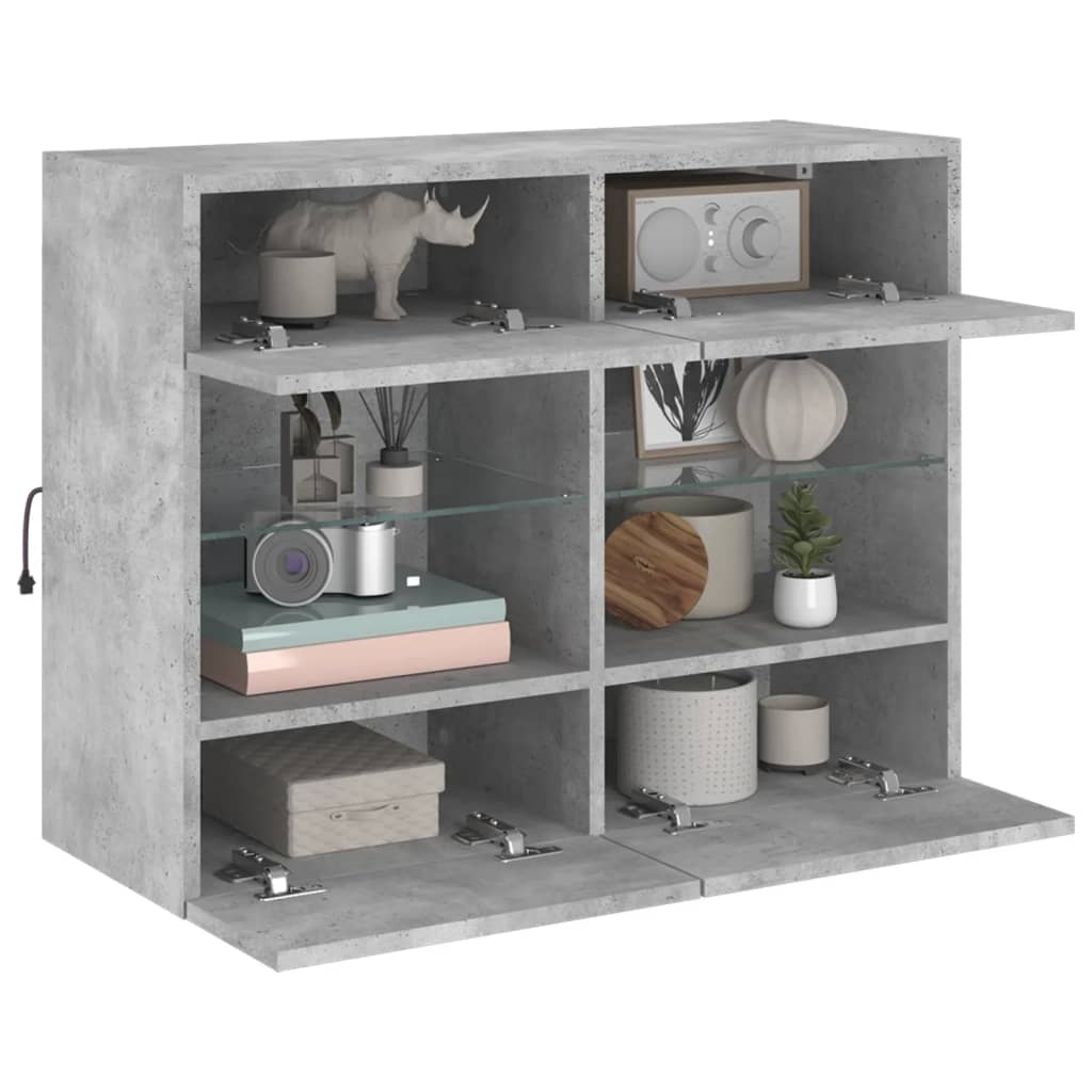 Sieninė TV spintelė su LED lemputėmis, betono, 78,5x30x60,5cm