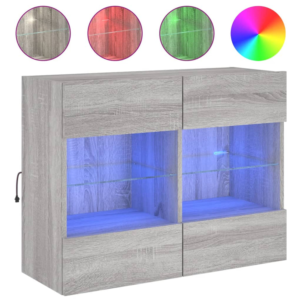 Sieninė TV spintelė su LED lemputėmis, pilka, 78,5x30x60,5cm