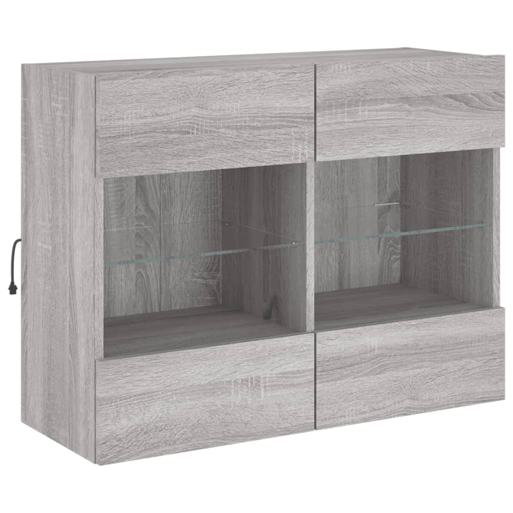Sieninė TV spintelė su LED lemputėmis, pilka, 78,5x30x60,5cm