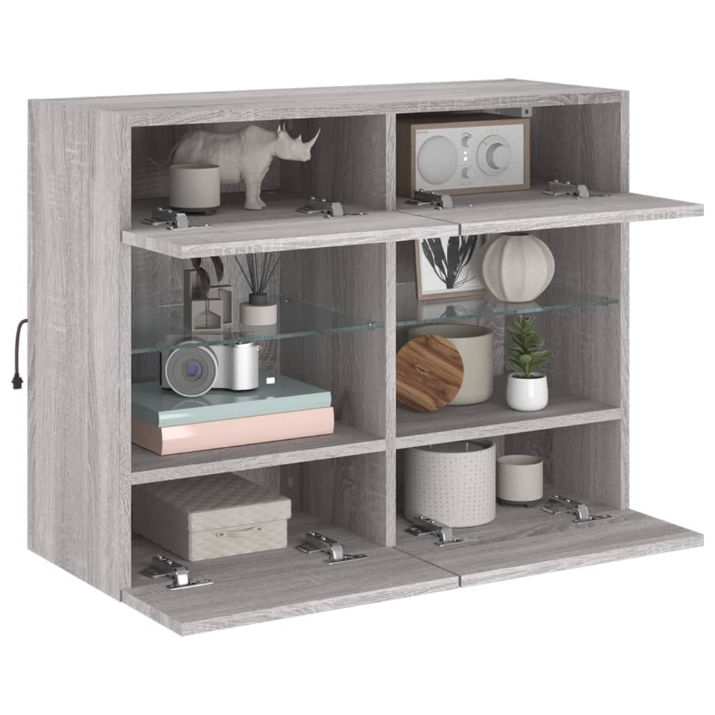 Sieninė TV spintelė su LED lemputėmis, pilka, 78,5x30x60,5cm