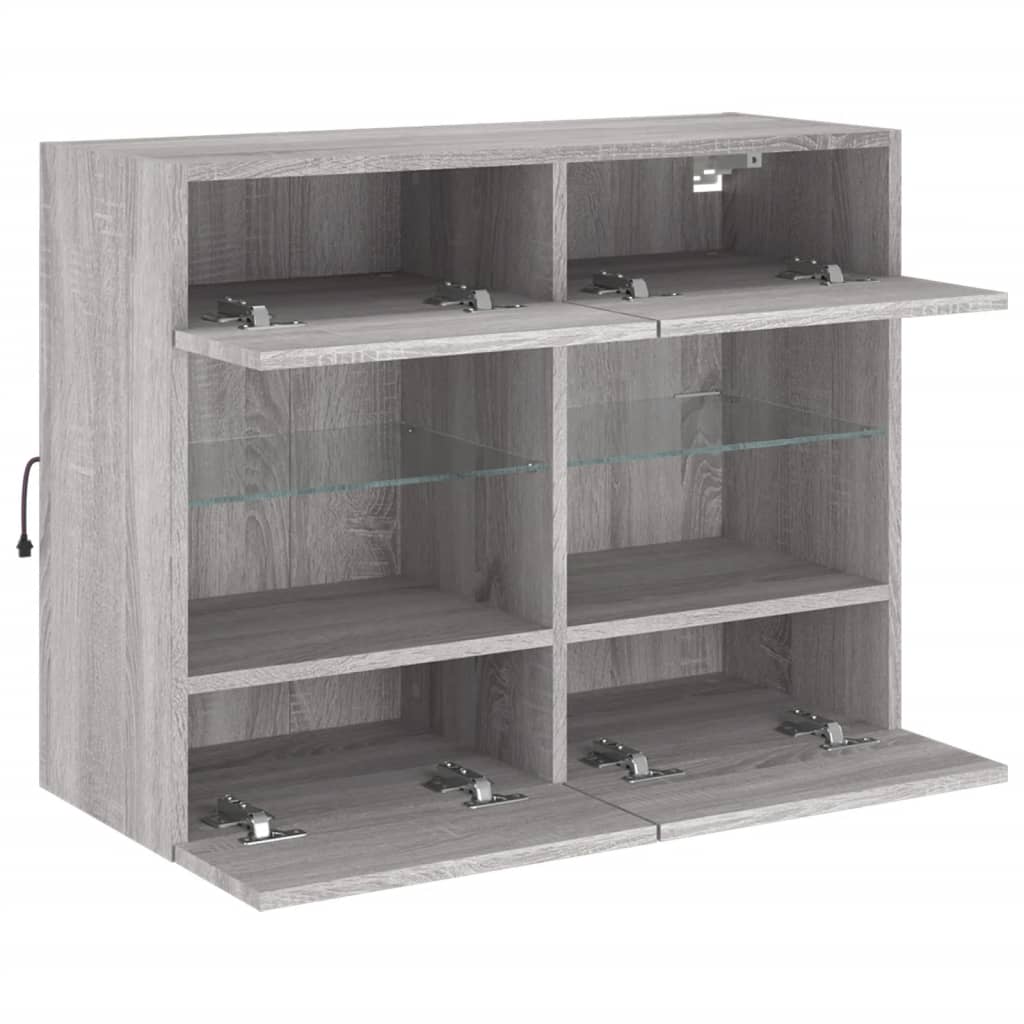 Sieninė TV spintelė su LED lemputėmis, pilka, 78,5x30x60,5cm