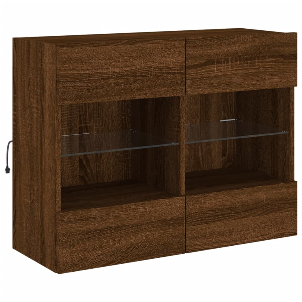 Sieninė TV spintelė su LED lemputėmis, ruda, 78,5x30x60,5cm
