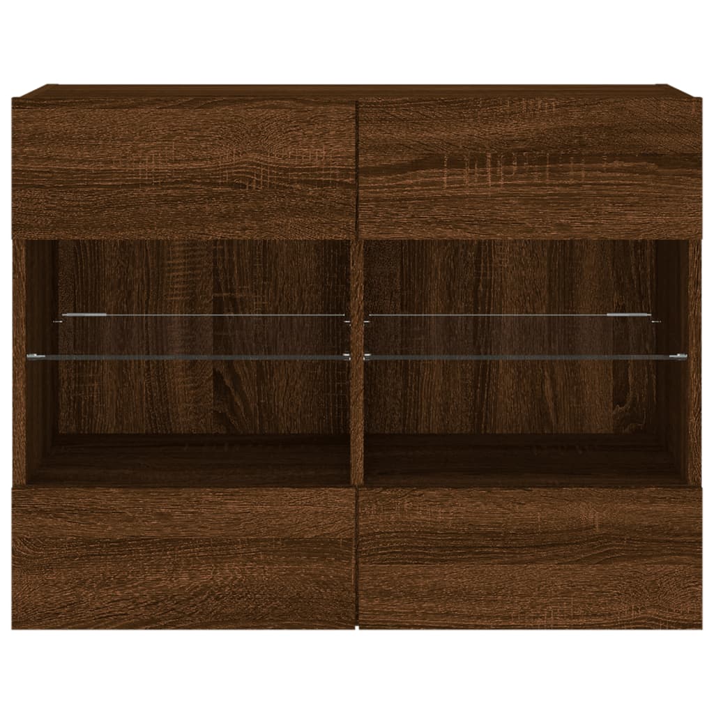Sieninė TV spintelė su LED lemputėmis, ruda, 78,5x30x60,5cm