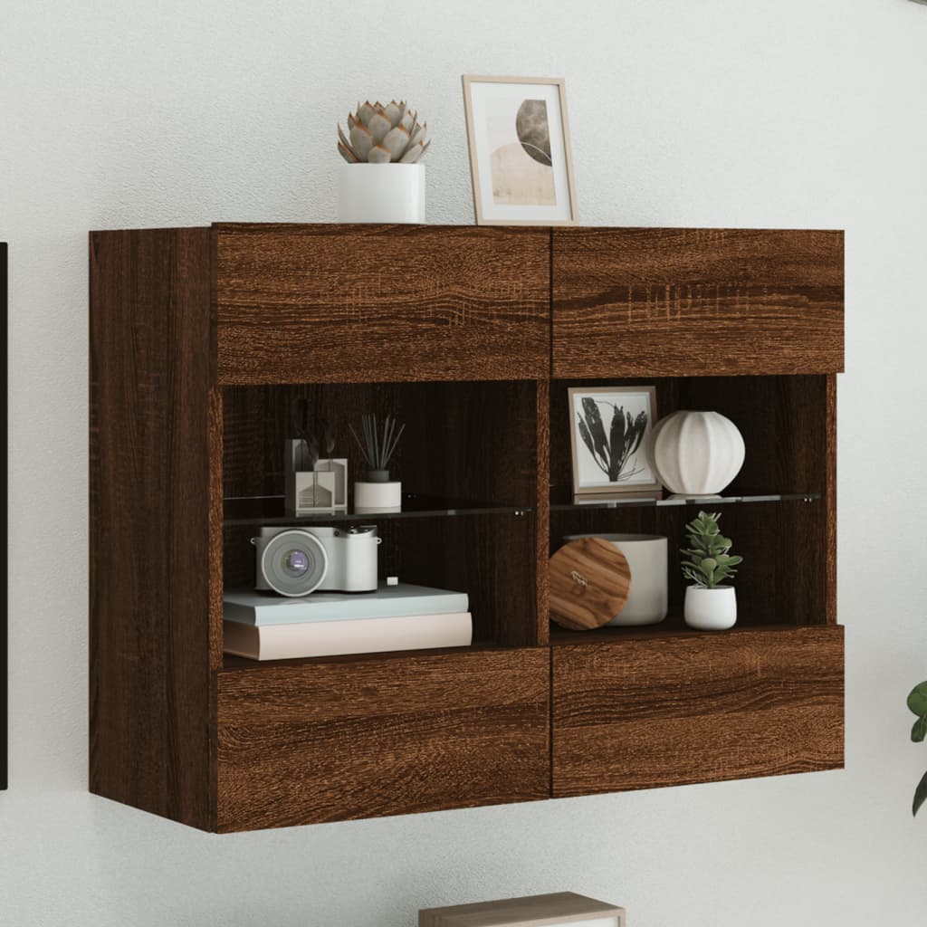 Sieninė TV spintelė su LED lemputėmis, ruda, 78,5x30x60,5cm