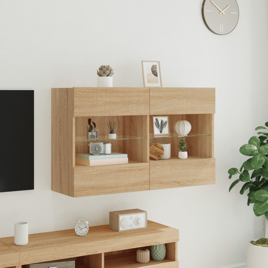 Sieninė TV spintelė su LED lemputėmis, ąžuolo, 98,5x30x60,5cm