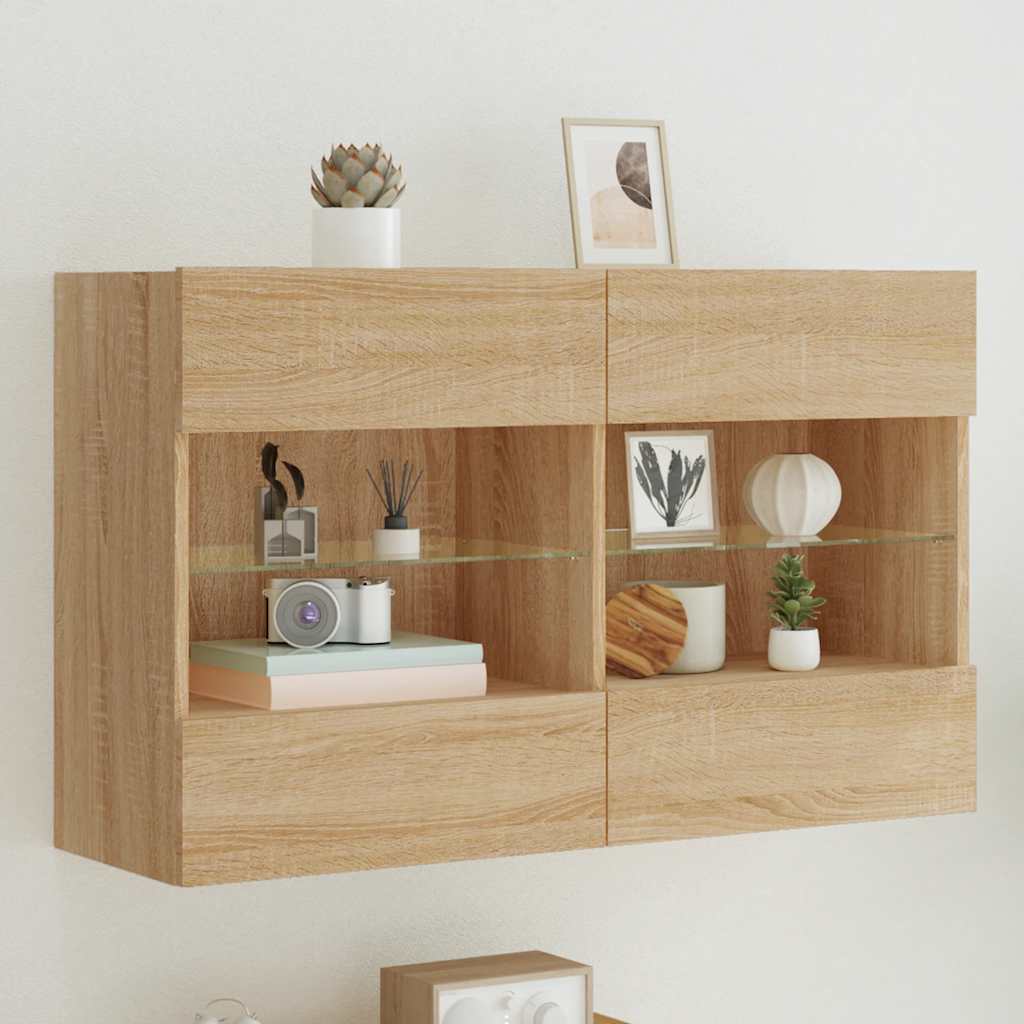 Sienas TV skapītis ar LED gaismām, ozola, 98,5x30x60,5cm