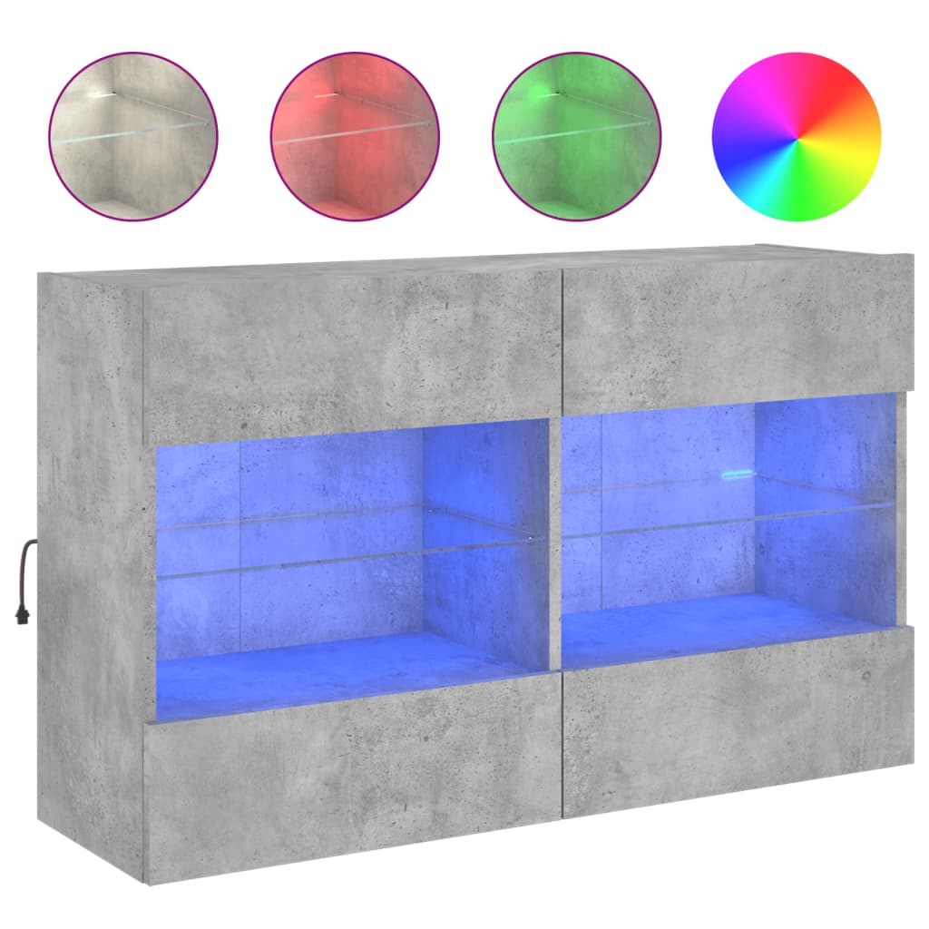 Sieninė TV spintelė su LED lemputėmis, betono, 98,5x30x60,5cm