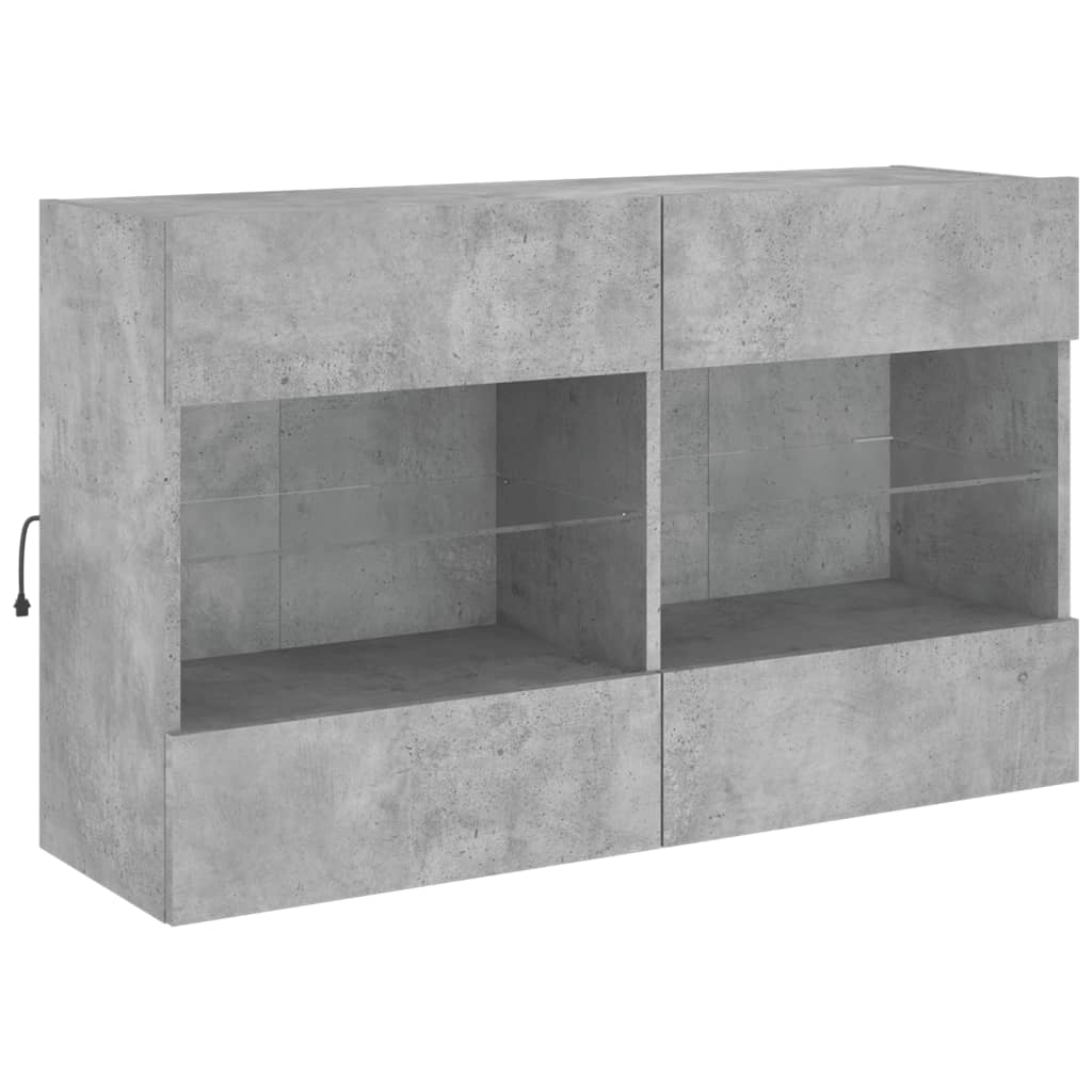 Sieninė TV spintelė su LED lemputėmis, betono, 98,5x30x60,5cm