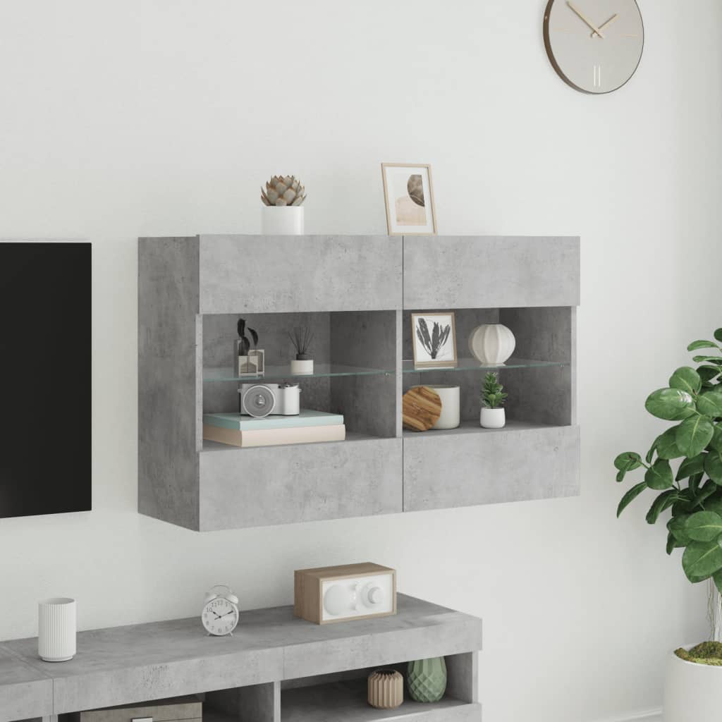 Sieninė TV spintelė su LED lemputėmis, betono, 98,5x30x60,5cm