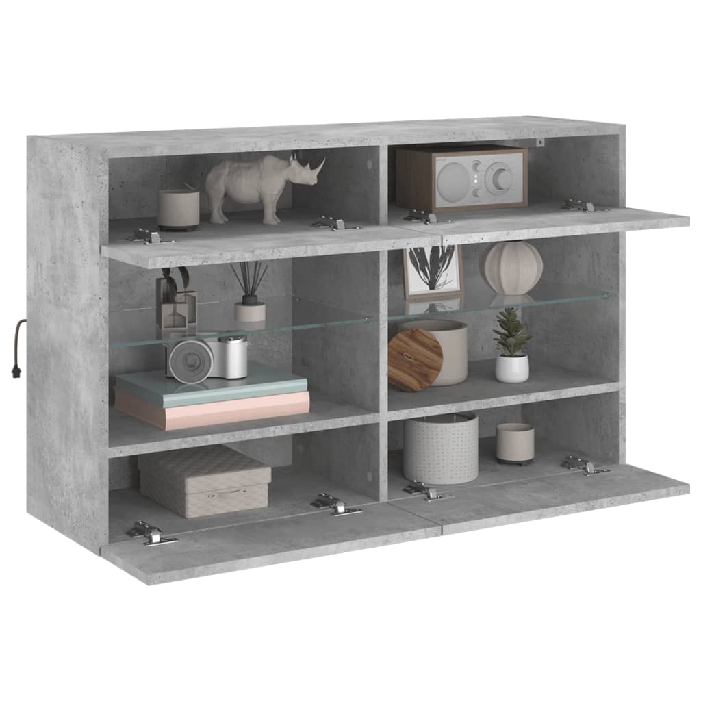 Sieninė TV spintelė su LED lemputėmis, betono, 98,5x30x60,5cm