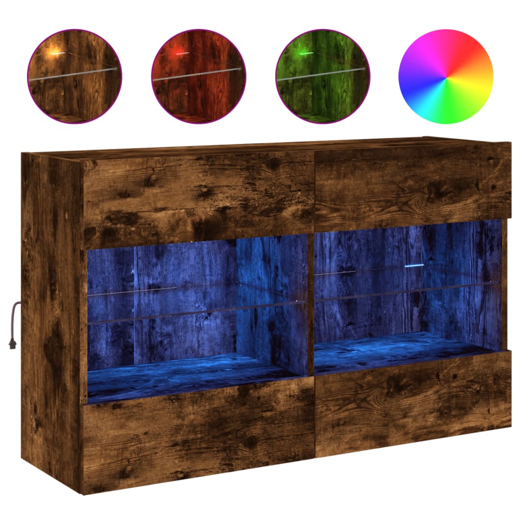 Wall-mounted TV cabinet with LED lights, smoky, 98.5x30x60.5cm