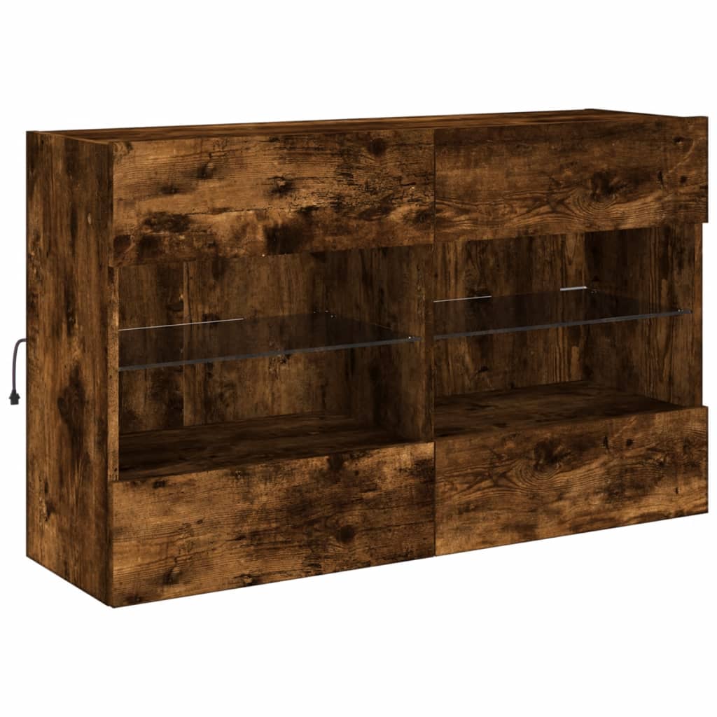 Wall-mounted TV cabinet with LED lights, smoky, 98.5x30x60.5cm