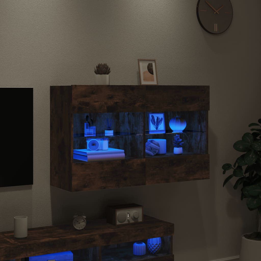 Pie sienas stiprināms TV skapītis ar LED gaismām, dūmu pelēks, 98,5x30x60,5 cm
