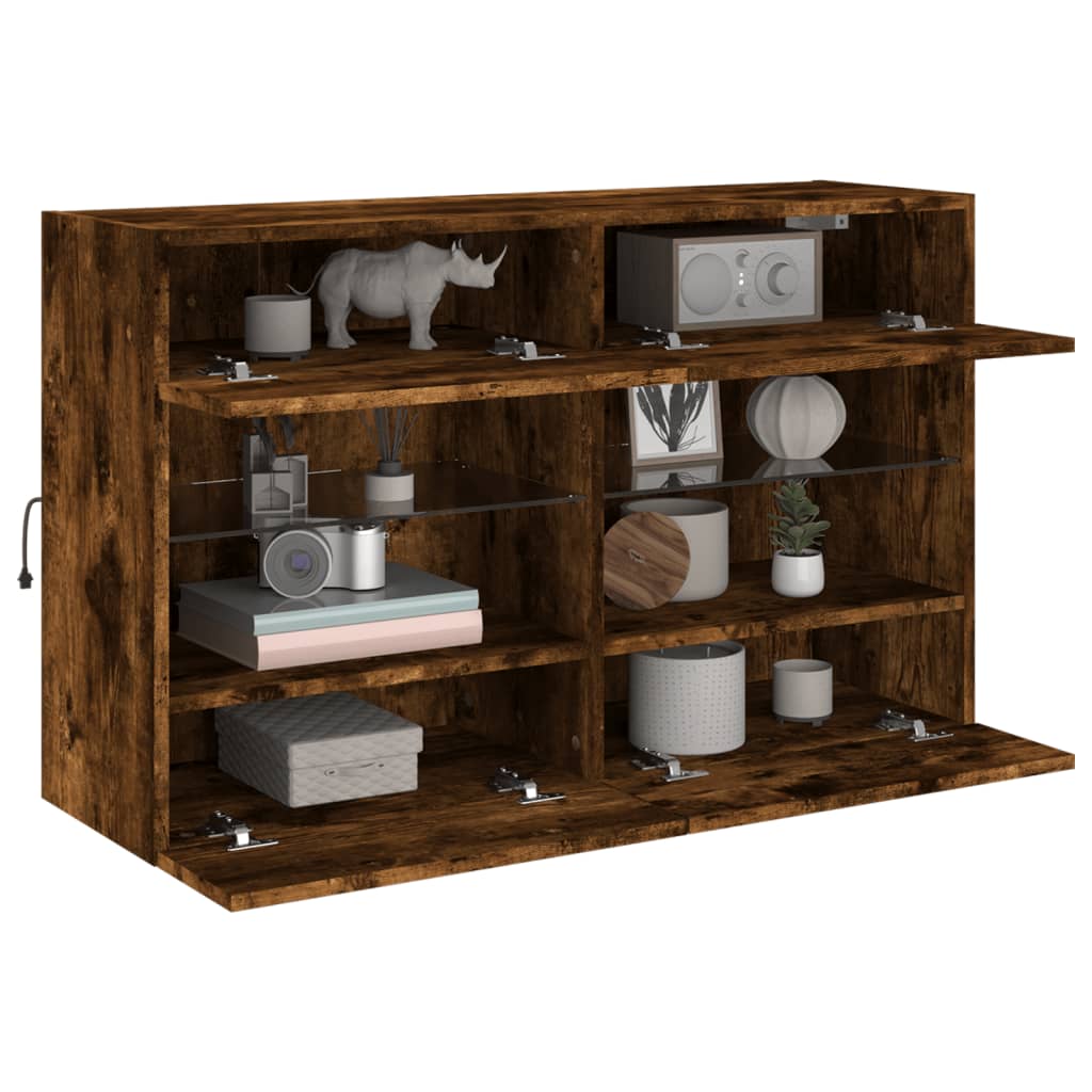 Wall-mounted TV cabinet with LED lights, smoky, 98.5x30x60.5cm