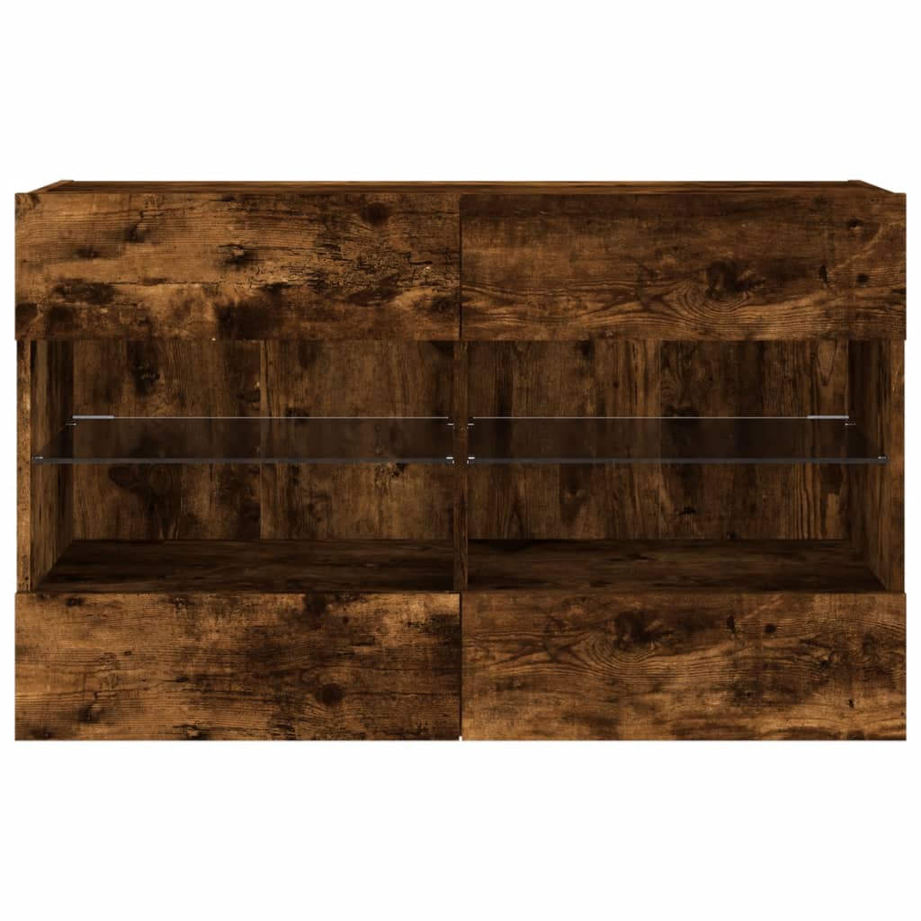 Wall-mounted TV cabinet with LED lights, smoky, 98.5x30x60.5cm
